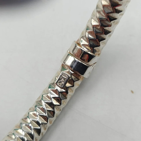 Sterling Silver Blue Lace Agate Cuff Bracelet 925 Vintage Waffle Texture - Picture 5 of 6